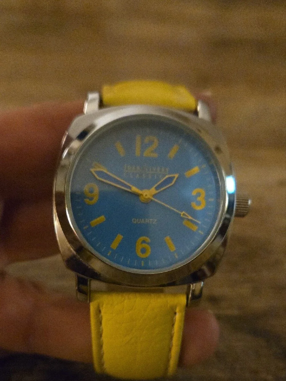 Joan Rivers Genuine Leather Yellow Strap Blue Dial Quartz Watch